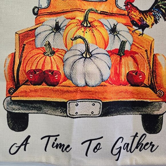 NEW "PUMPKIN PATCH HARVEST A TIME TO GATHER" VTG TRUCK LINEN PILLOW COVER 18" - Picture 3 of 6